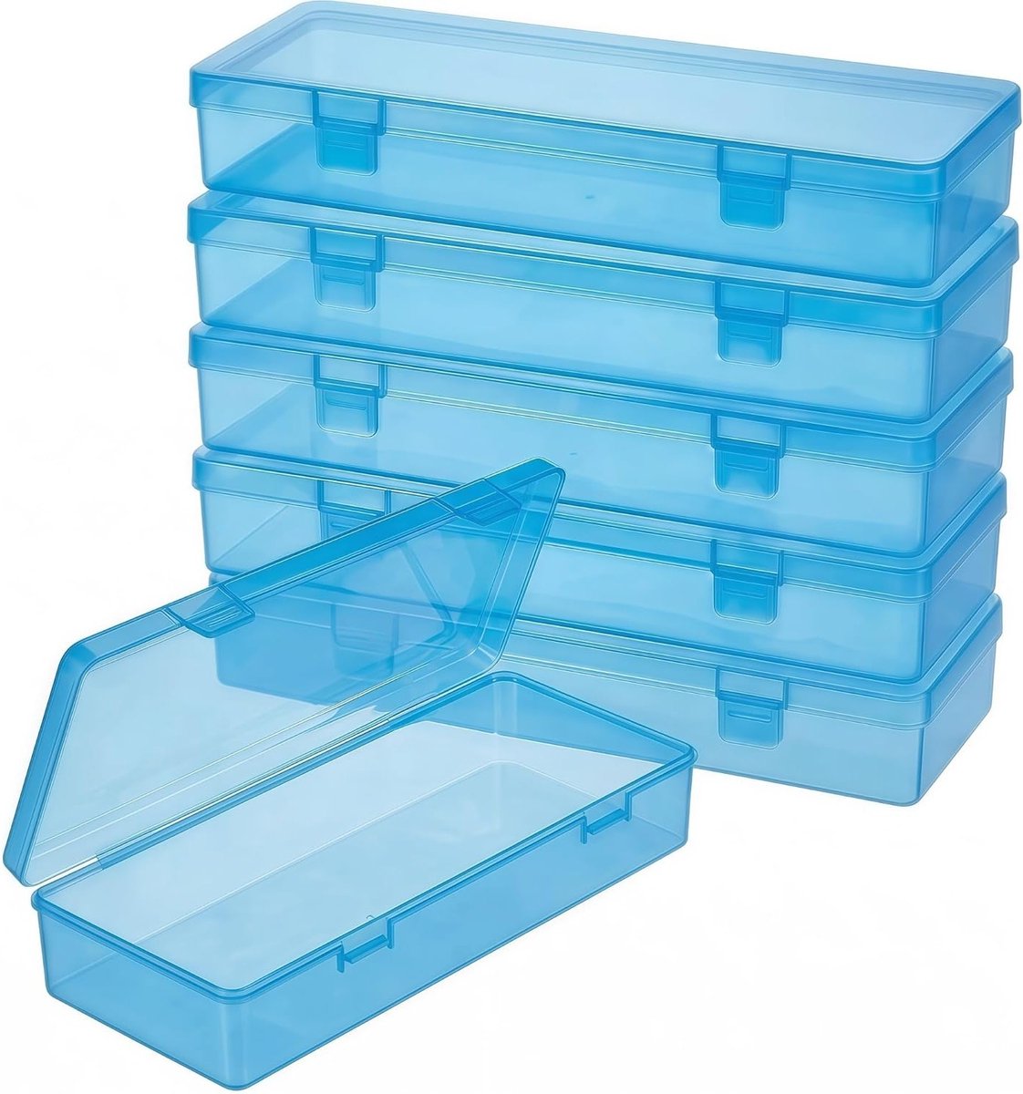 Set van 6 Transparante Lange Plastic Opbergdozen voor Diamant Schilderen, Schroeven en Sieraden - Rectangulaire Dozen met Deksel (15.5 x 6.5 x 3 cm)