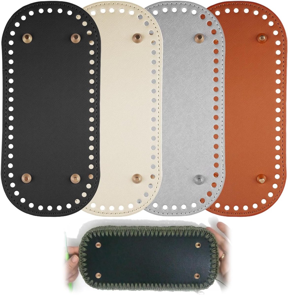 Set van 4 Haak Tasbodems 22x10cm met Voorgeboorde Gaten, Versterkte Randen en Duurzame Afwerking voor Schoudertassen, Handtassen en Tas maken in 4 Kleuren