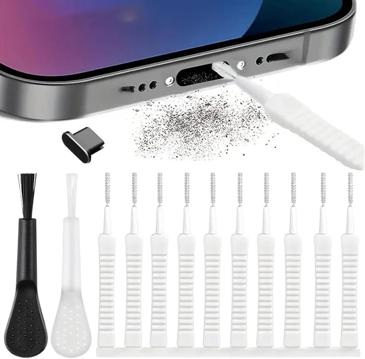 13-delige telefoonreinigingsset voor optimale hygiëne: borstel voor telefoonaansluiting, luidspreker en schermreiniging, ideaal voor smartphoneonderhoud