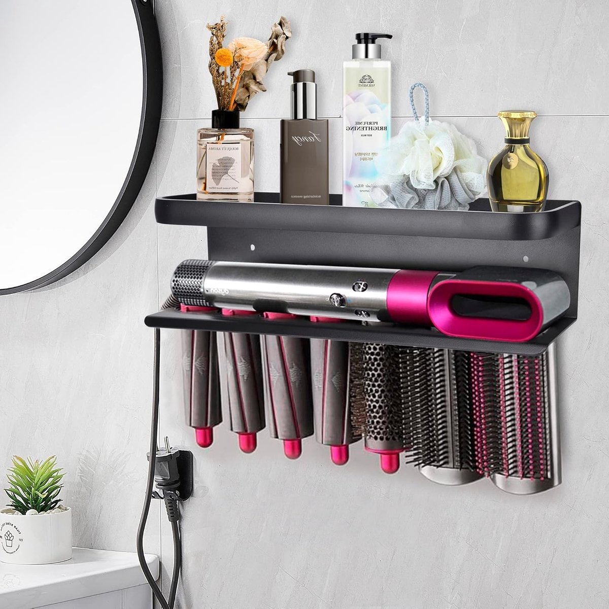 2-in-1 Wandhouder voor Haarstyler, Wandmontage voor Krultang en Föhn, Organisator voor Badkamer en Thuisgebruik