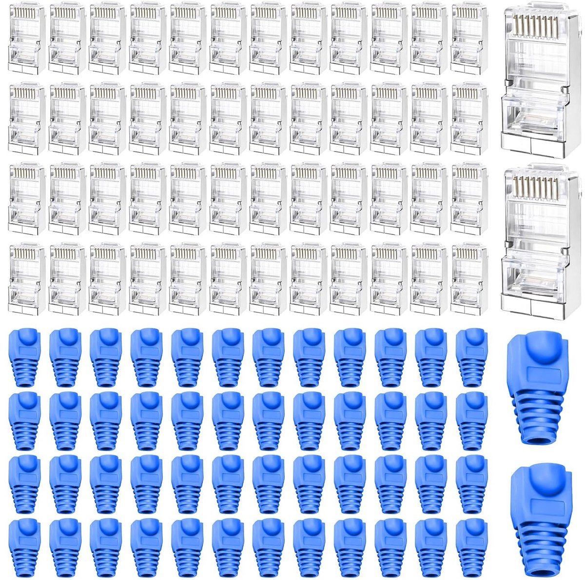 Set van 50 RJ45 netwerkkabels Cat 6 met STP afscherming en kinkbescherming - Blauwe connectoren voor optimale netwerkprestaties