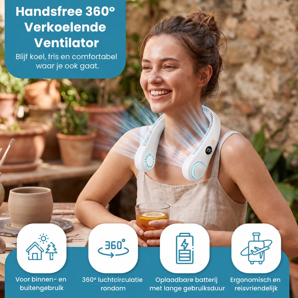 Twenty4seven® Nek Ventilator - Draagbare Nekventilator met Koeling - Mini Nek Fan - Gezichtsventilator & Handventilator - Portable Neck Fan met 5 Standen — afbeelding 3