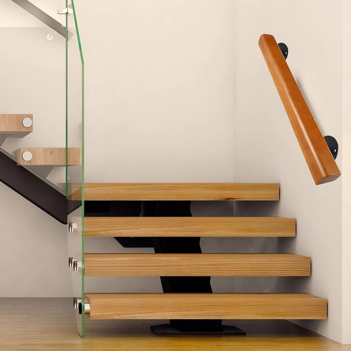Houten leuningen voor binnen en buiten trappen, wandmontage, antislip handgrepen, veilig en stevig met een draagvermogen van 200 kg, ideaal voor gangen, zolders en terrassen