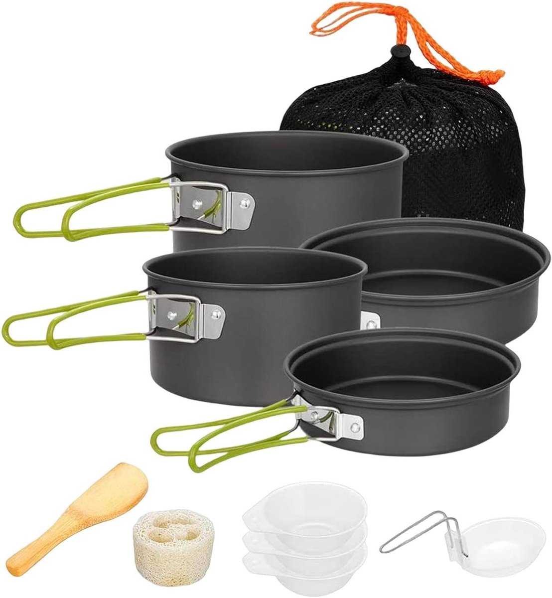 Camping Kookset - Pannen Set - Buiten Koken - Antiaanbaklaag - Voor 2-3 personen - Grijs