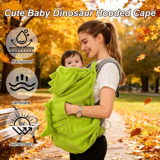 Thermohoes Babydrager - Wintercape Baby - Warm en Droog - Dinosaurus Design - 76 x 63 cm - Groen — afbeelding 4