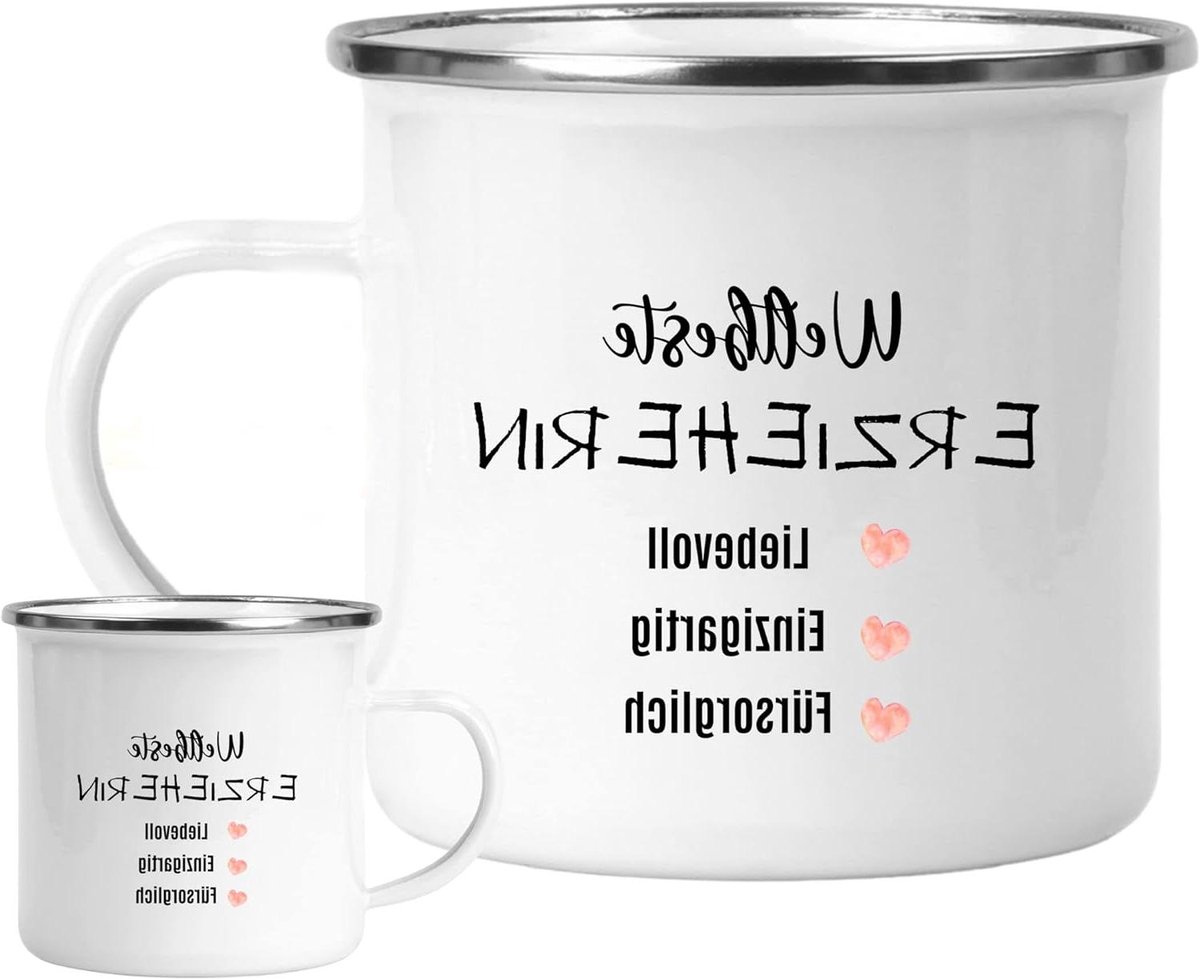 Educatieve Mok - Emaille Beker - Cadeau Idee - Met Liefde Ontworpen - 300 ml - Wit