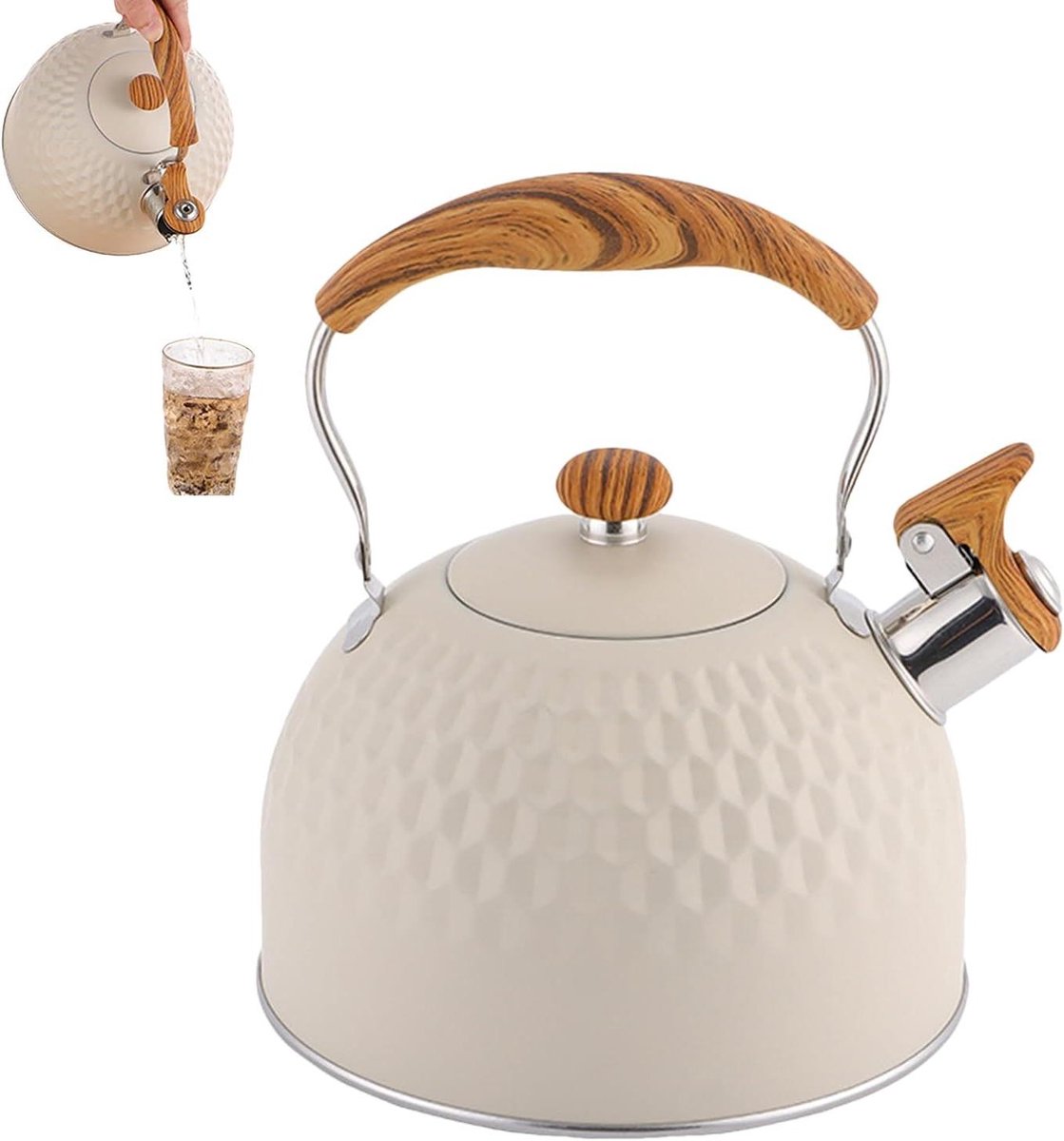 Waterkoker Fluitketel - Kookpot Keuken - Water Koken - Snelle Verwarming - 2.5 Liter - Wit