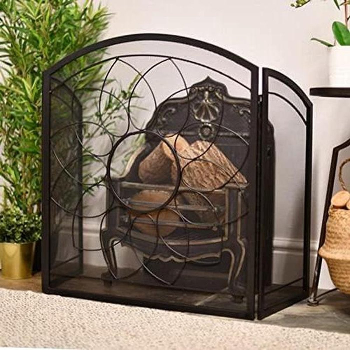 Haardscherm - Vonkbeschermer - Veiligheid Haard - Stijlvol Scrollwerk - 75 cm Hoog - Zwart