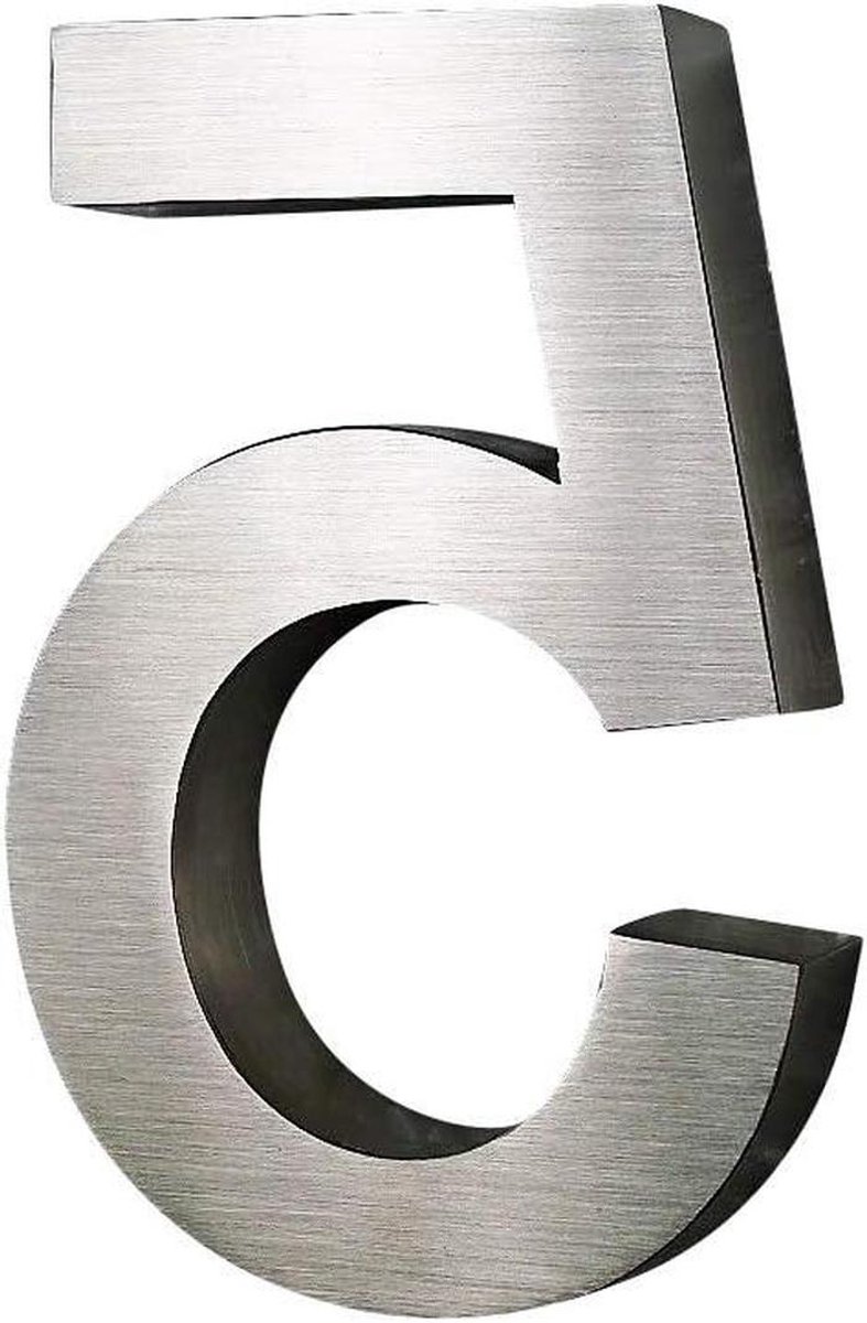 Huisnummer RVS - Nummerbord Modern - Huis Identificatie - 3D Arial Design - 20 cm Hoog - Zilver