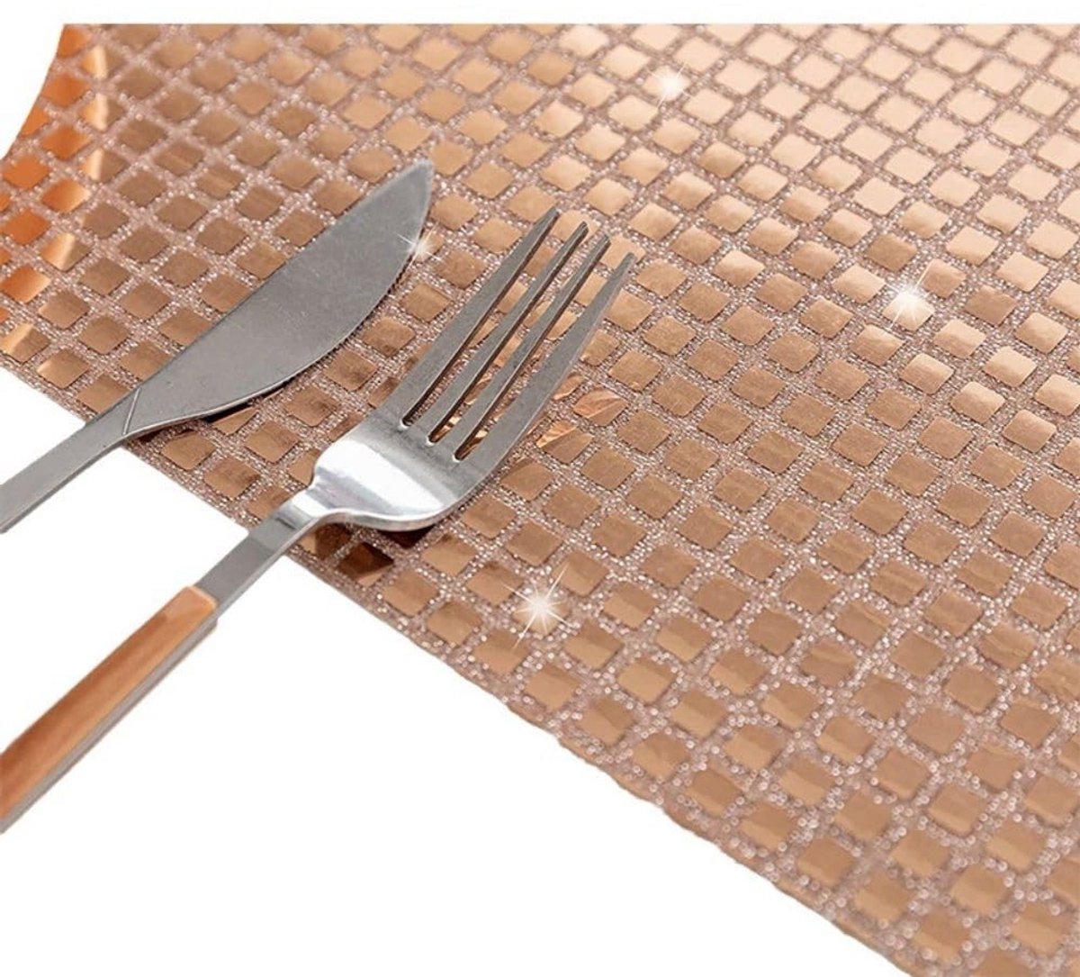 Dailygoods - 12 Stuks Afwasbare Disco Pailletten Placemat Set in Roségoud