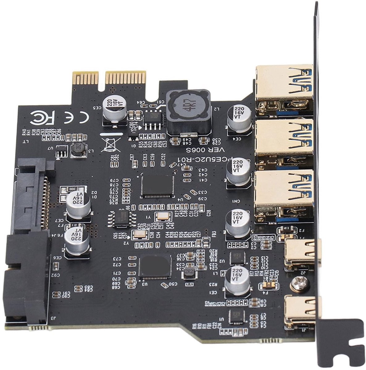 Dailygoods - Dailygoody - PCIe naar USB 3.2 Gen 2-kaart - 5 Poorten - Snel en veelzijdig - Zwart - USB Type A en C - Uitbreidingskaart voor PC - Geschikt voor Wind.