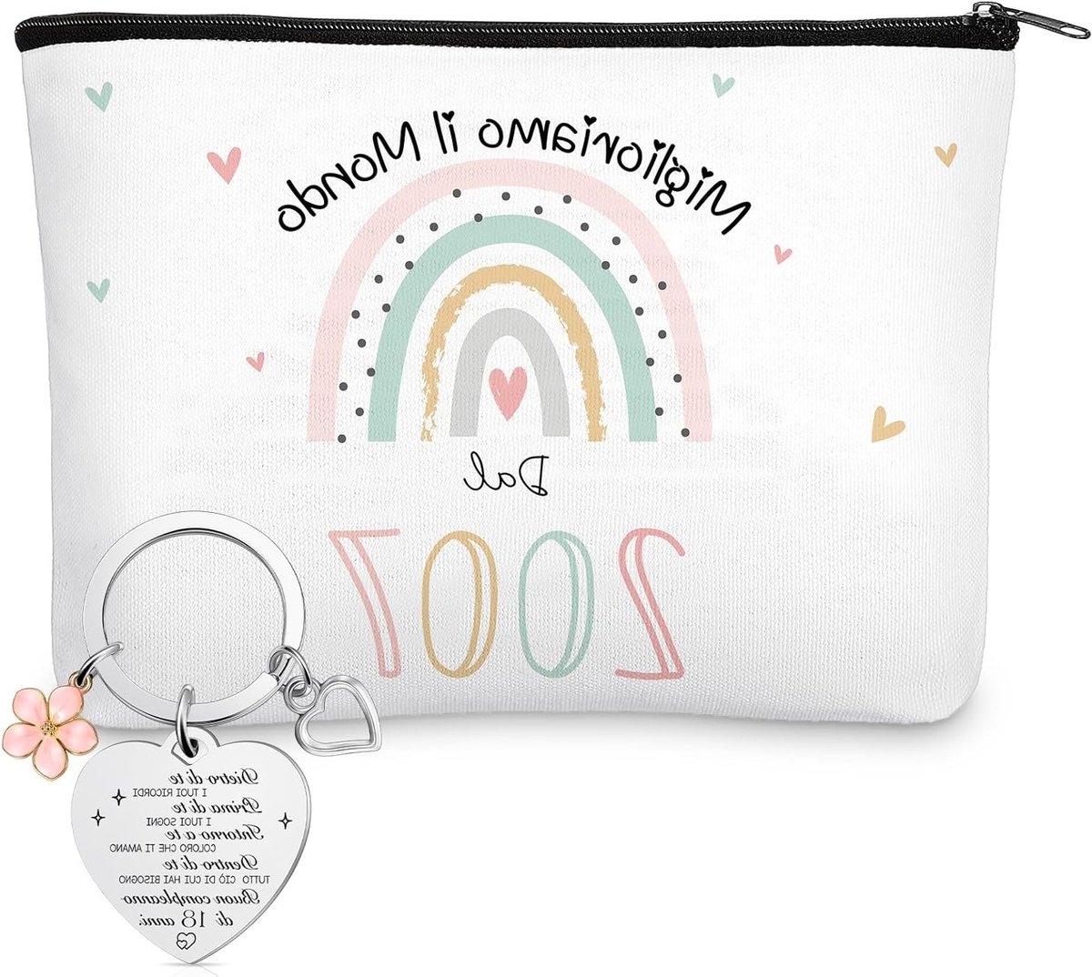 Verjaardagscadeaus voor Vrouwen, 18 Jaar, Make-up Tas met Sleutelhanger, Creatieve Reisgeschenken voor Dochter, Zus, Vriendin en Collega, Regenboogpatroon