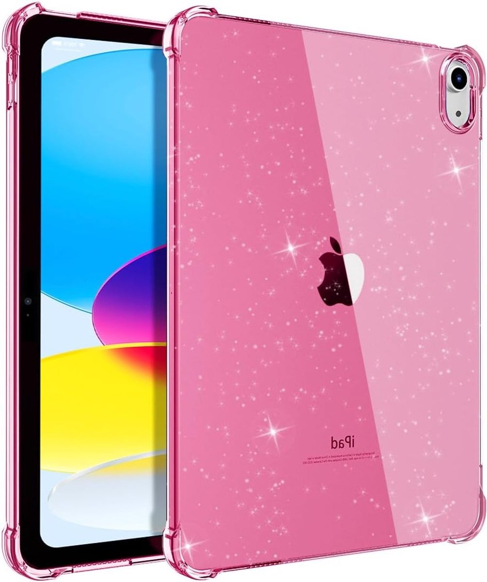Beschermhoes voor iPad 10e Generatie 10.9 Inch 2022, Ultra Dun en Licht, Transparante TPU Hoes met Versterkte Hoeken en Schokbestendige Roze Bloemen