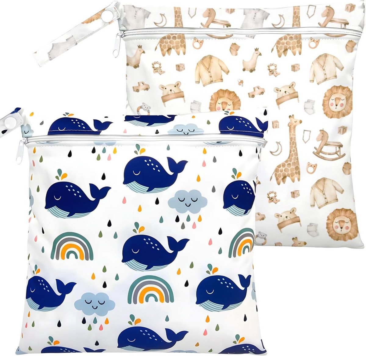 Waterdichte herbruikbare tassen - wasbare natte zwemtas met rits voor babyspullen, kleding, sport en zwemmen, set van 2 stuks