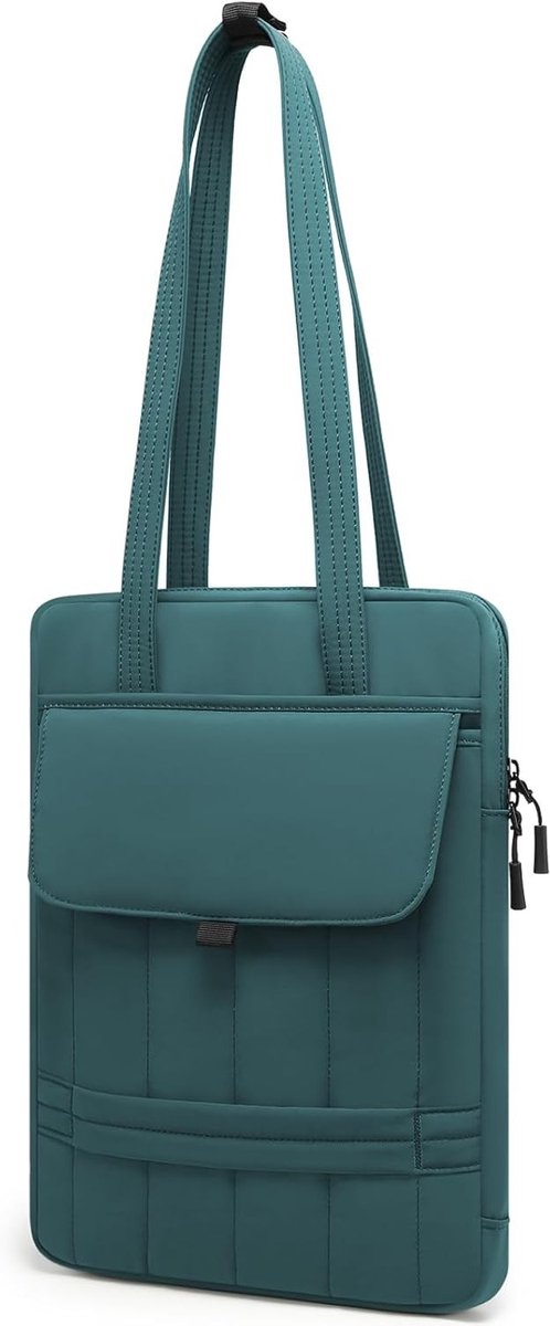 Puffy Laptop Sleeve voor 13-14 Inch Laptops - Gevoerde Handtas voor MacBook Pro/Air en Dell/HP/Lenovo - Draagbare Schoudertas voor Vrouwen, Donkergroen