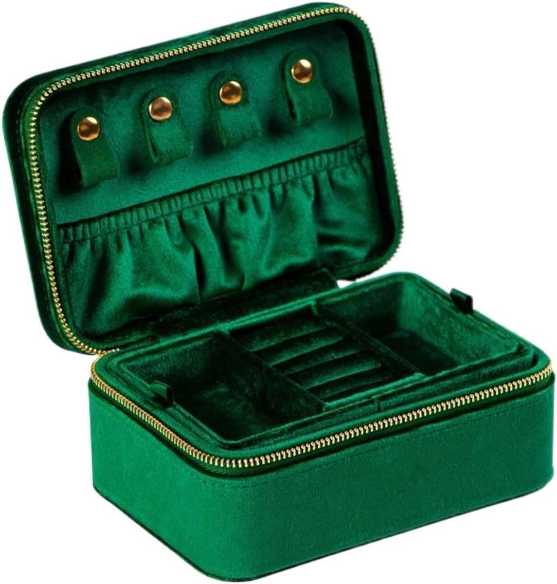 Sieradenopbergdoos Fluweel - Juwelendoosje Kistje - Sieraden Opbergen - Dubbellaags Uitneembaar - 15 x 10.5 x 7 cm - Groen