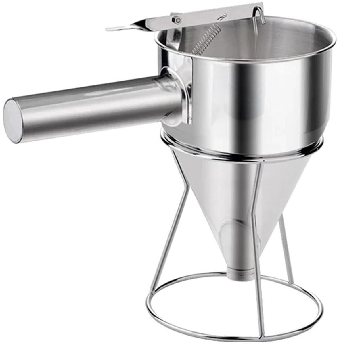 Deegdispenser Roestvrij Staal - Beslag Trechter - Bakken Maken - Doorstroom Controle - 600/1200 ml - Zilver