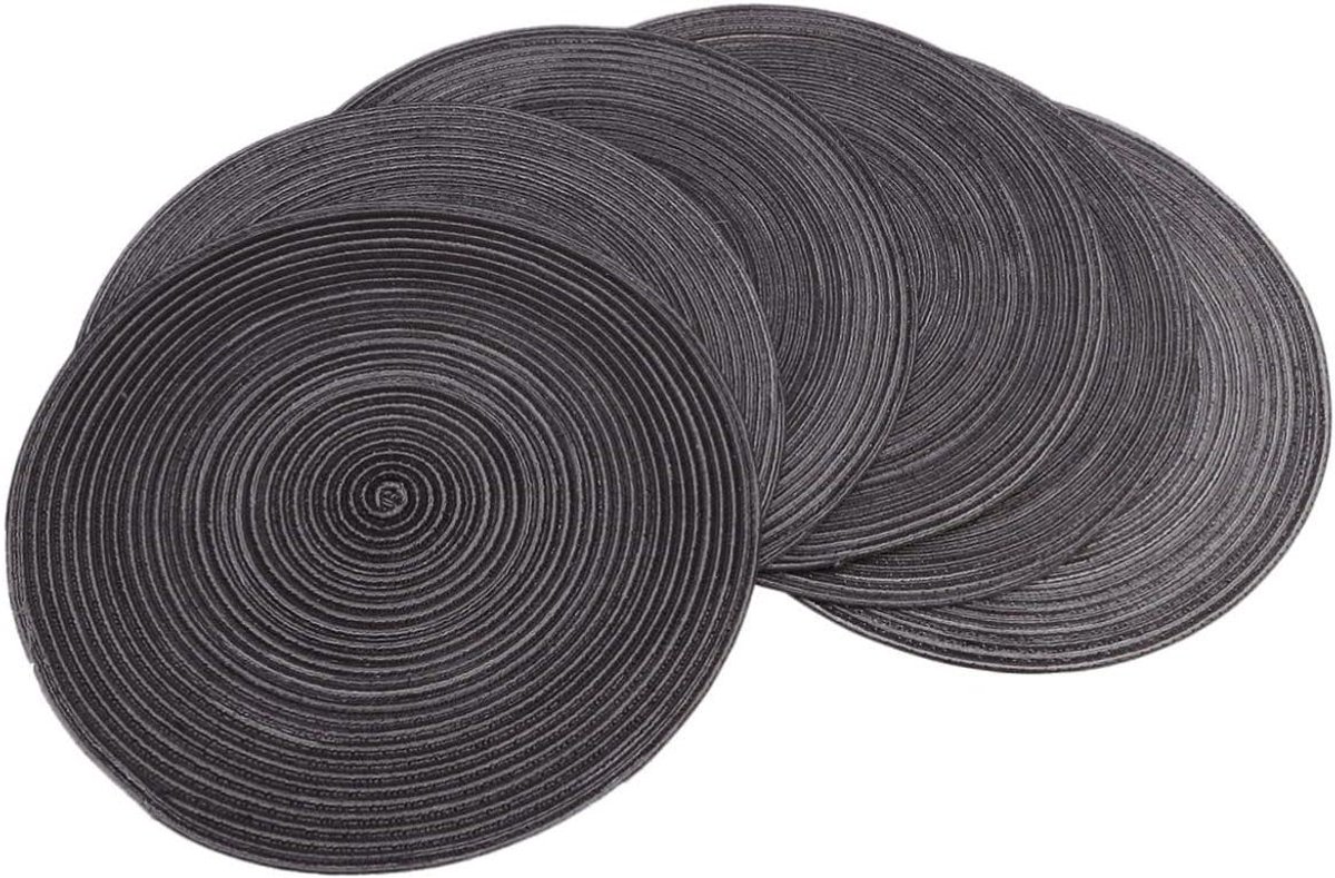 Ronde Placemats - Tafelonderleggers - Eettafel Decoratie - Antislip Ontwerp - 36 cm - Zwart
