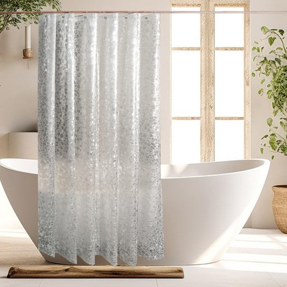 Dailygoods - Dailygoody - Douchegordijn - Waterdicht - Transparant - Kiezelsteenpatroon - 180 x 200 cm - Geschikt voor badkamer - Met verzwaringsmagneten