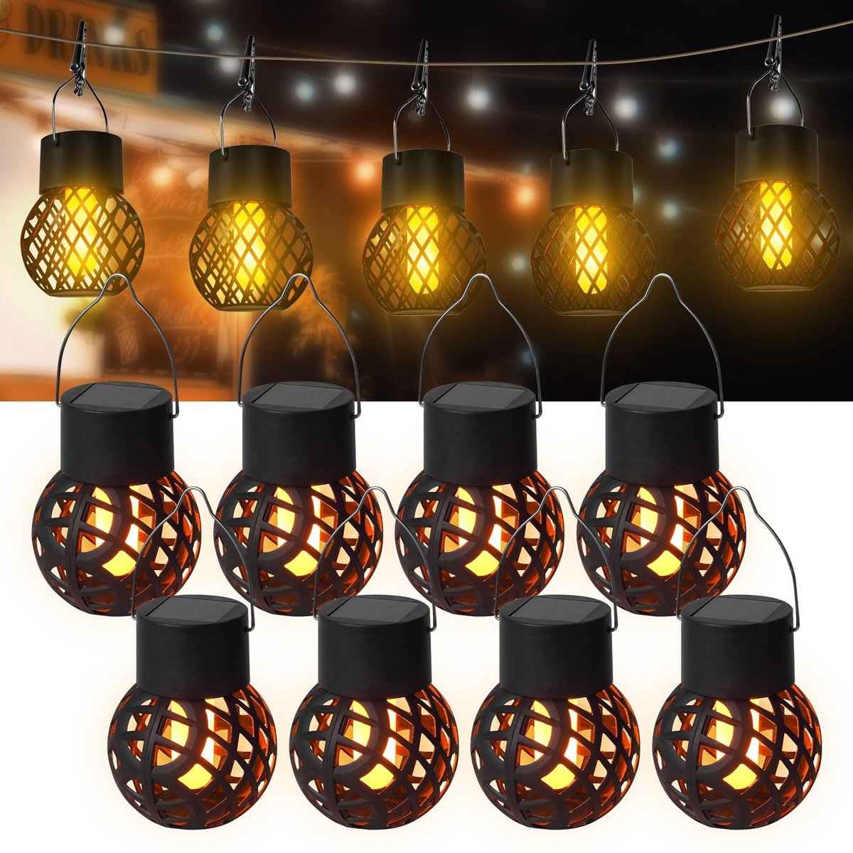 Dailygoods - Set van 8 Zonnelampen met Vlameffect voor Buiten