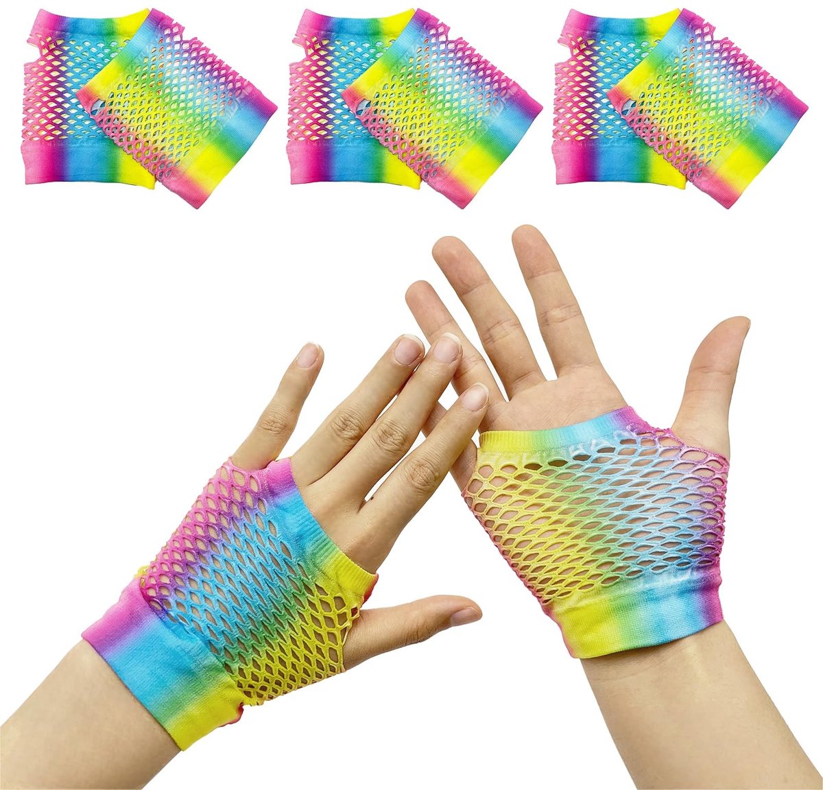 Dailygoods - 3 Paar Vingerloze Handschoenen in Kleurrijke Jaren 80 Stijl