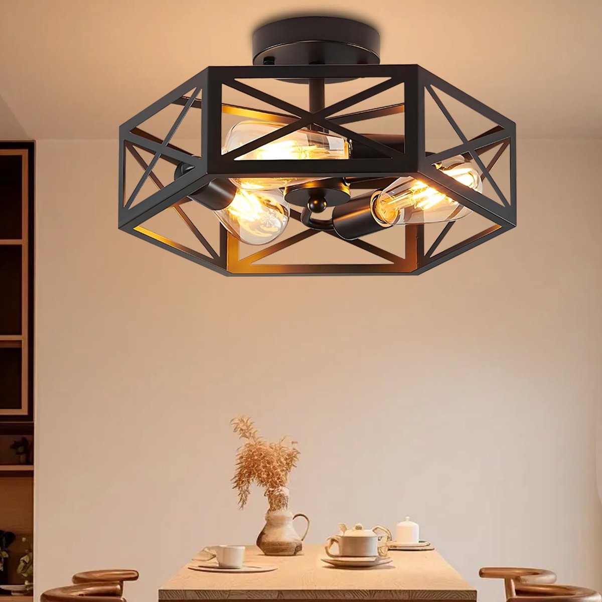 Dailygoods - Moderne 3-Lichts Plafondlamp met Zwarte Kooi voor Woonkamer