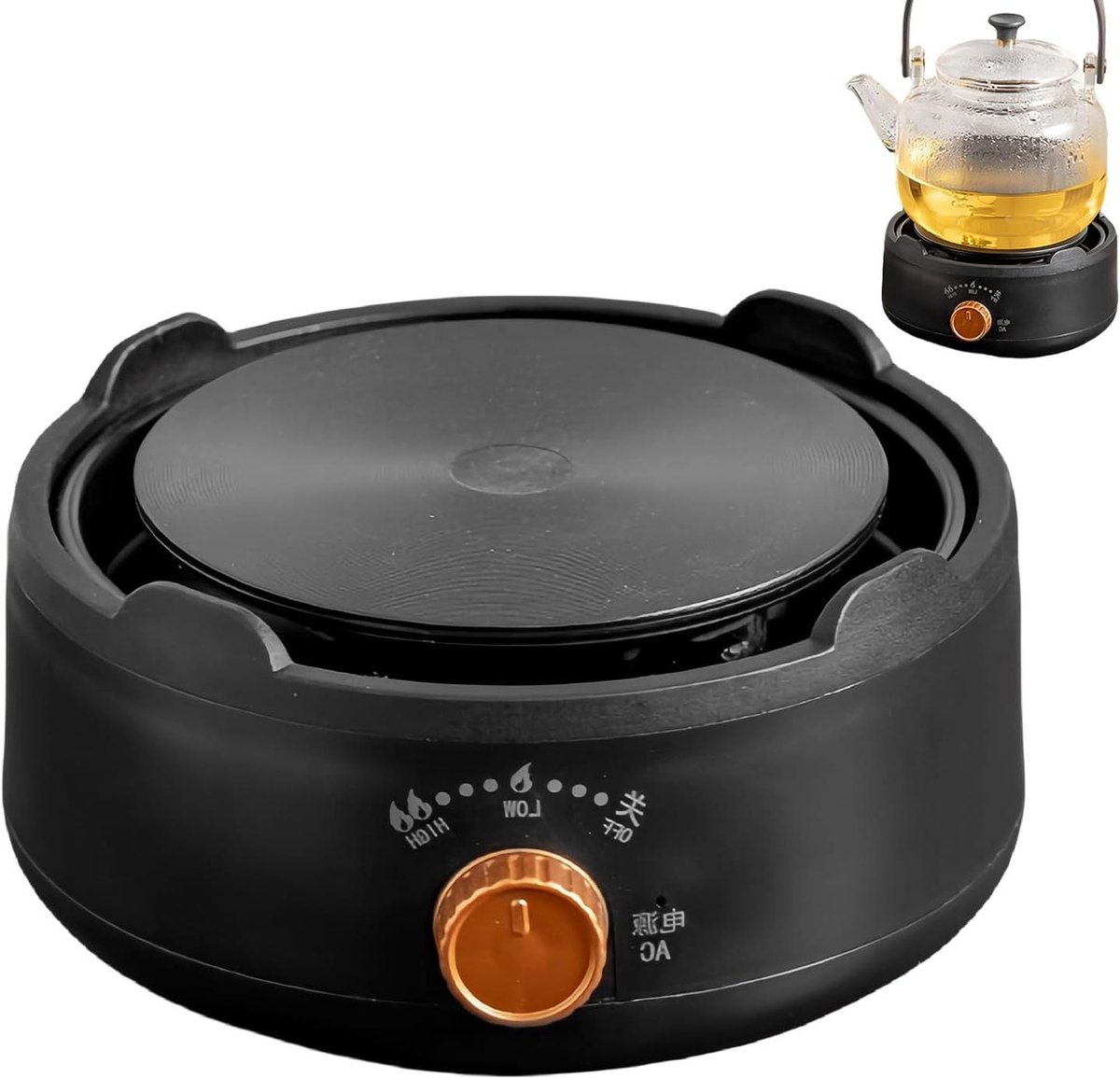 Elektrisch kookplaatje - Mini fornuis - Koken en verwarmen - Instelbare bediening - 18x9x9 cm - Zwart