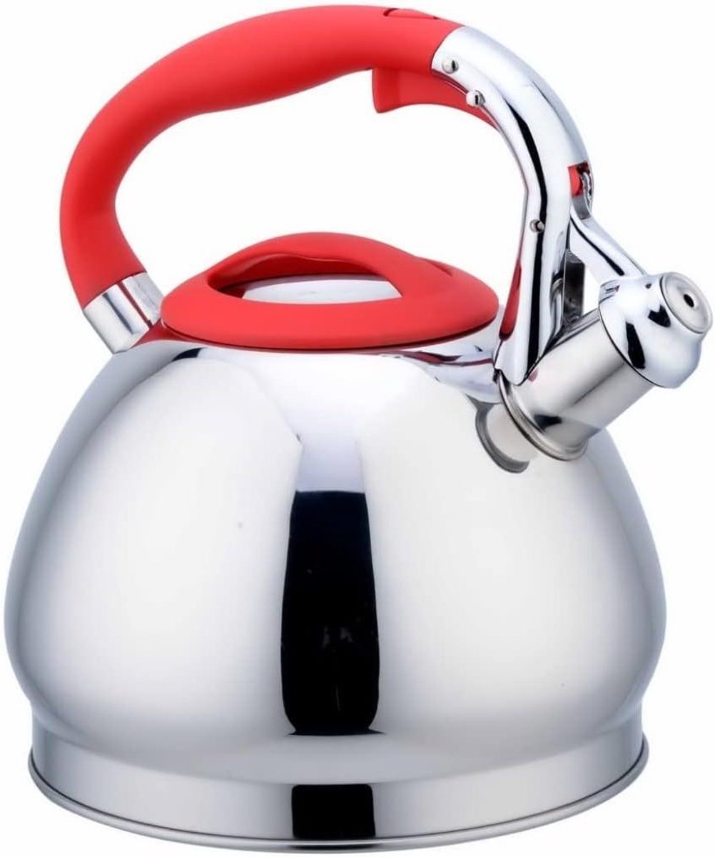 Waterkoker Fluitketel - Koffie Melk - Water Koken - Roestvrij Staal - 3 Liter - Rood