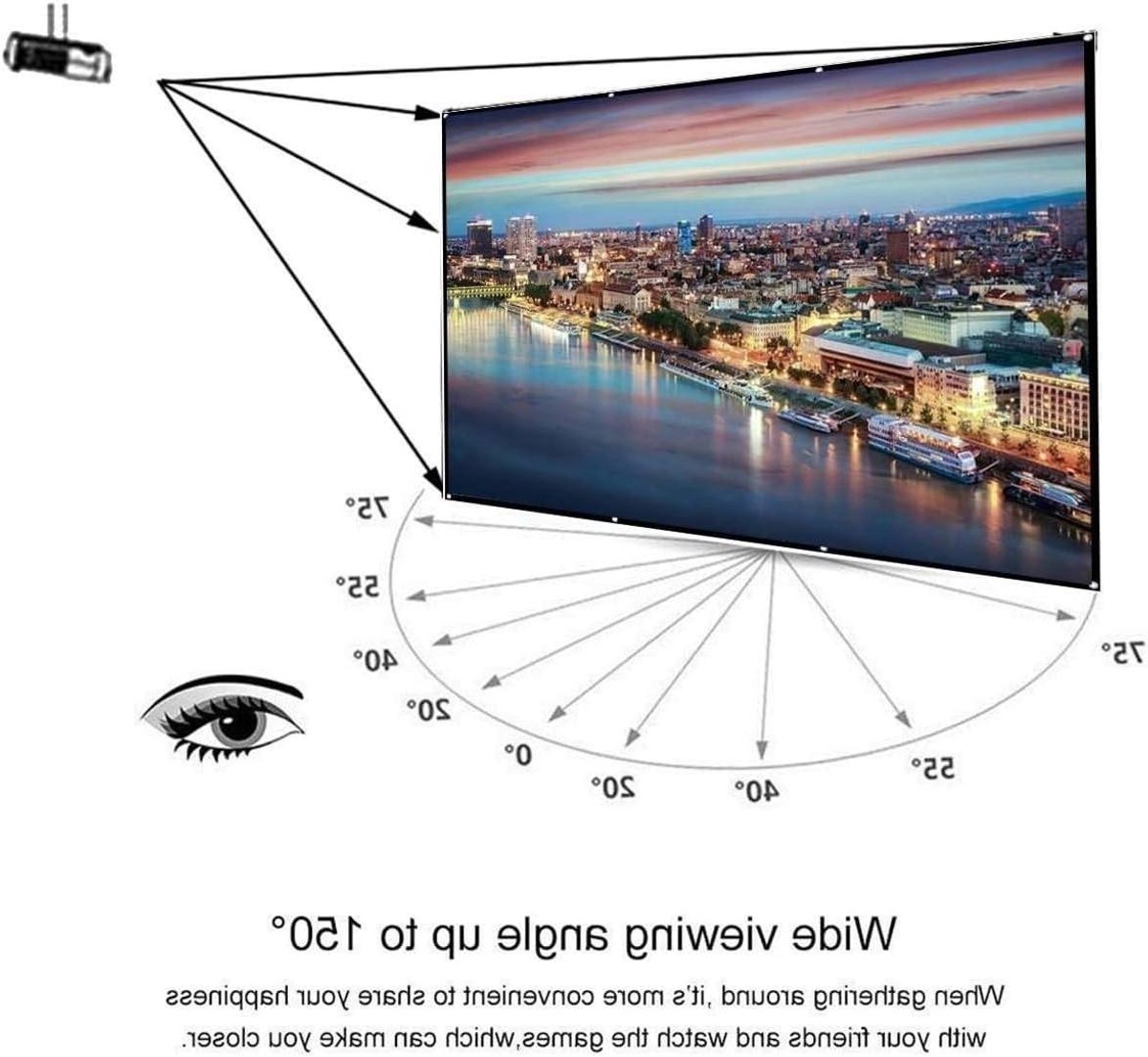 Projectiescherm - Draagbaar Scherm - Thuisbioscoop Creëren - Kreukvrij Opvouwbaar - 60 Inch - Wit