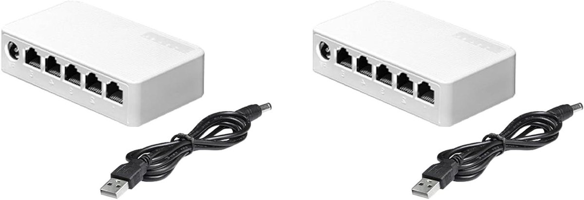 Netwerk Schakelaar - Ethernet Hub - Internet Uitbreiden - 5 Poort 100 Mbps - 2 Stuks - Wit