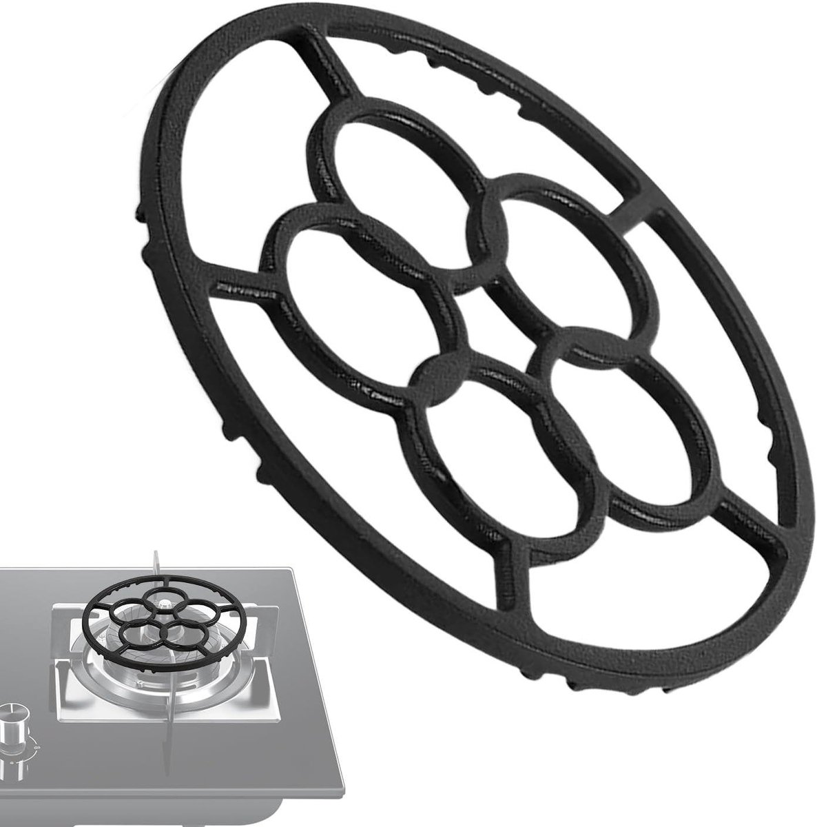 Wok Ring - Fornuis Steun - Stabiel Koken - Hittebestendig Gietijzer - 18.3 cm Diameter - Zwart