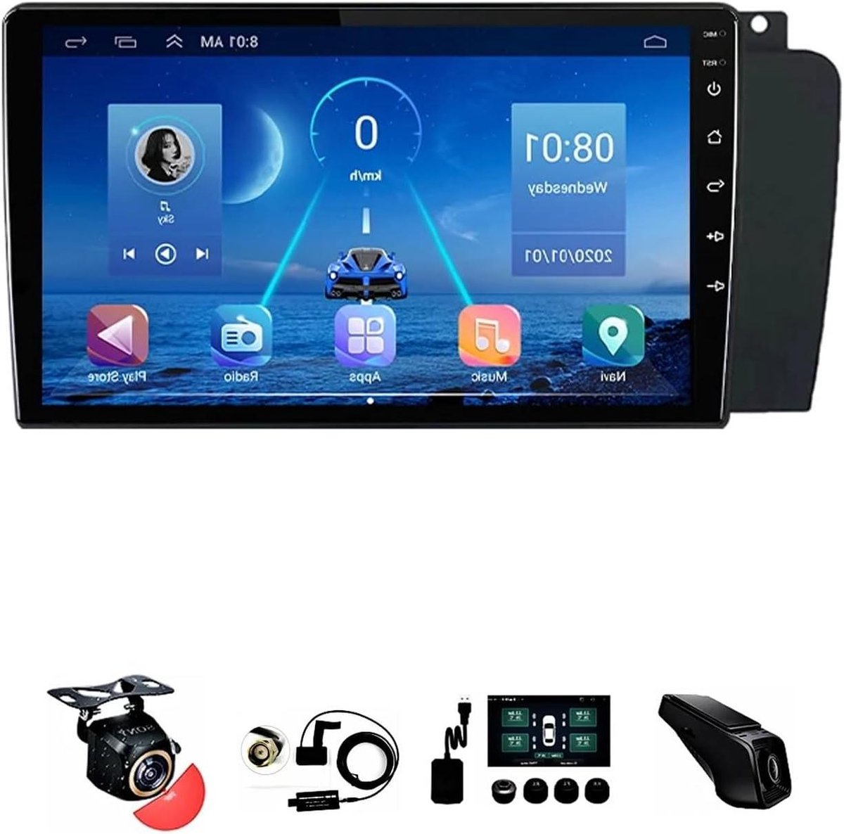 Autoradio Touchscreen - Auto Multimedia - Navigatie Muziek - Android 12 - 9 Inch - Zwart