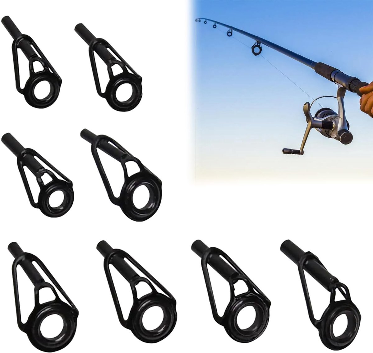 Innovra - Dailygoody - Fishing Rod Repair Kit - Vervangingsringen - Hoogwaardige kwaliteit - 8 Stukken - Snelle reparatie - Geschikt voor vissers - Zwart