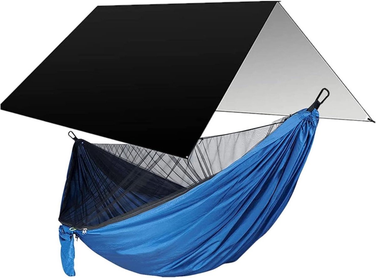 Kampeer Hangmat - Reis Hangmat - Outdoor Ontspanning - Met Muggennet - 290 x 140cm - Zwart Blauw