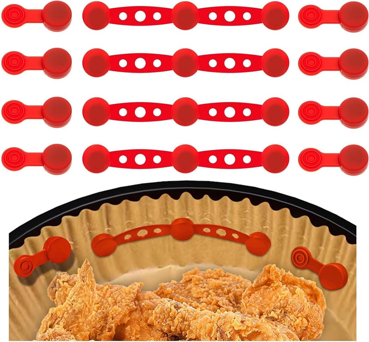 Airfryer Magneten - Bakpapier Clips - Veilig Koken - Hittebestendig Silicone - 12 Stuks - Rood