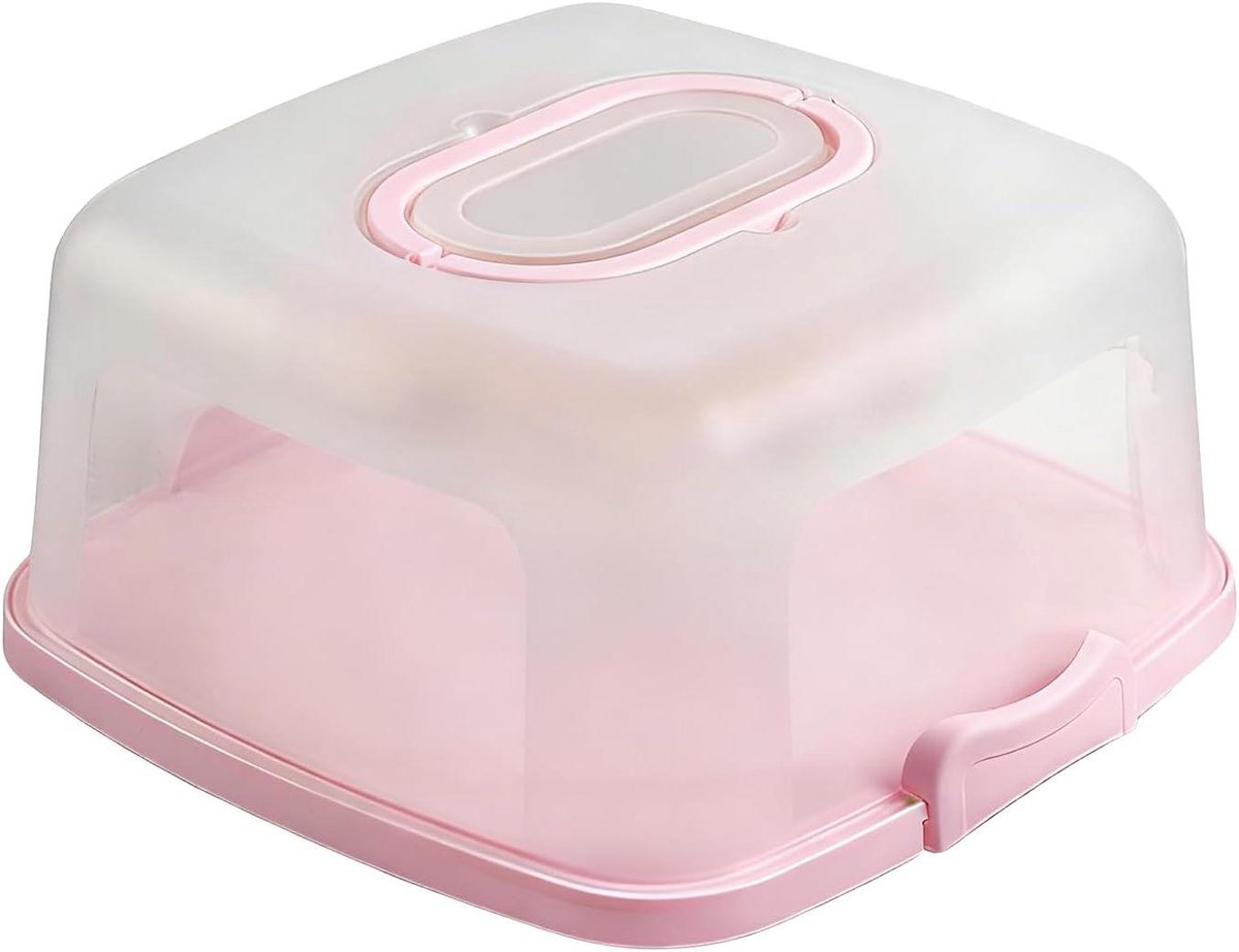 Taartdoos - Dessertcontainer - Veilig Vervoeren - Met Handvat - 33x33x17 cm - Roze