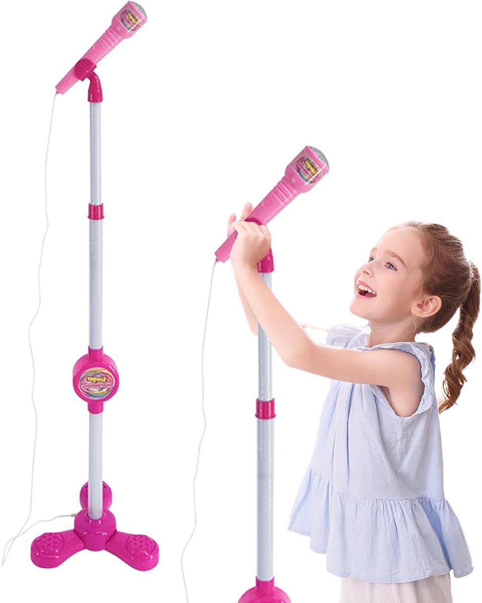 Karaoke Machine Kinderen - Speelgoed Microfoon - Muziek Plezier - Inclusief Verstelbare Standaard - 25 cm Hoog - Roze