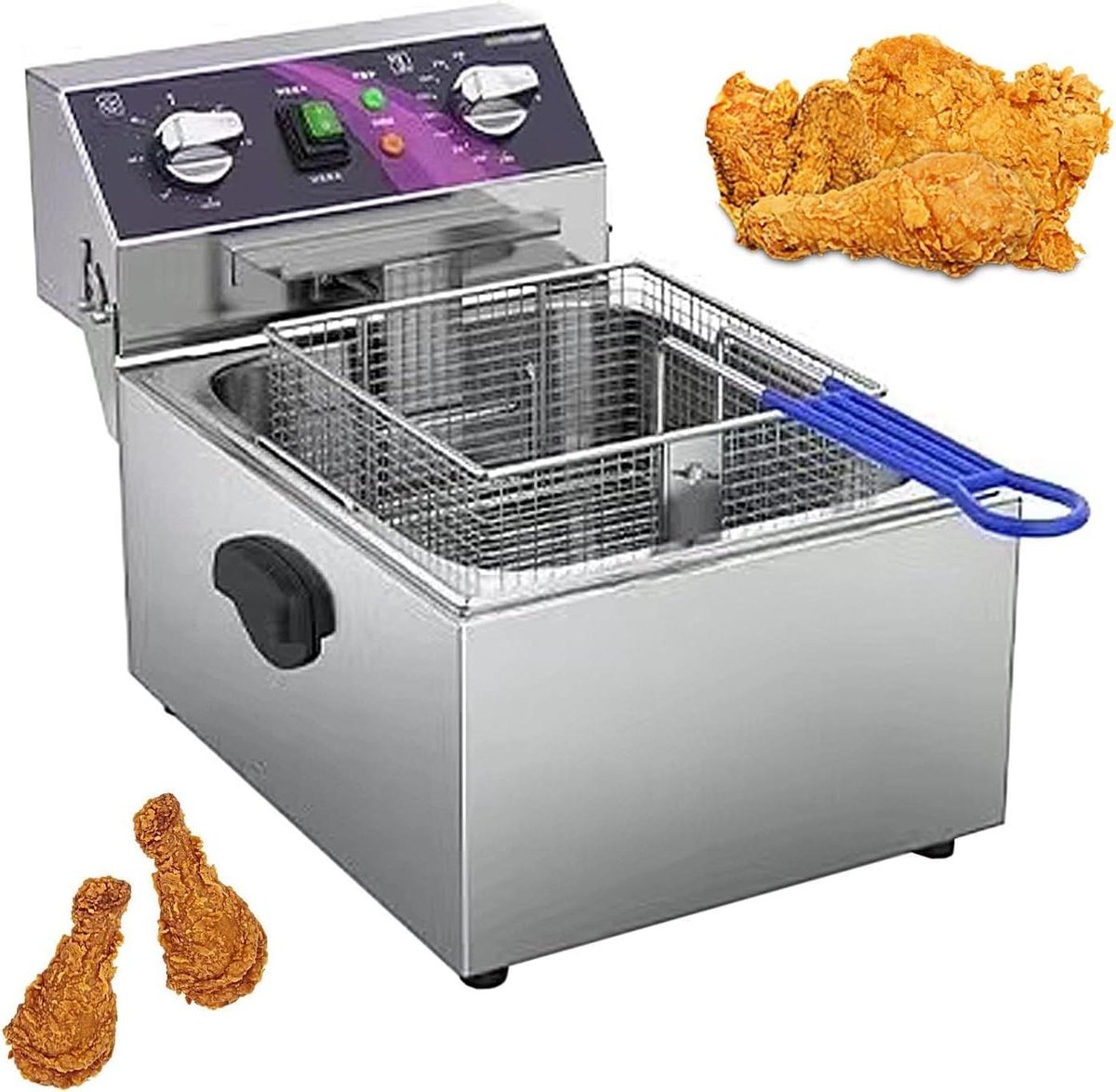 Elektrische Frituurpan - Friteuse - Thuis Koken - Dubbele Olietank - 28 x 44 x 31.5cm - Zilver