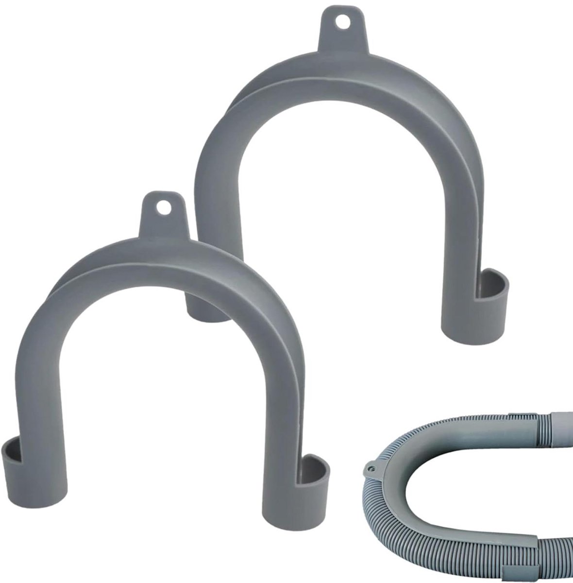 Wasmachine slanghaak - Afvoerhouder set - Slang organiseren - Flexibele U-vorm - 2 stuks - Grijs