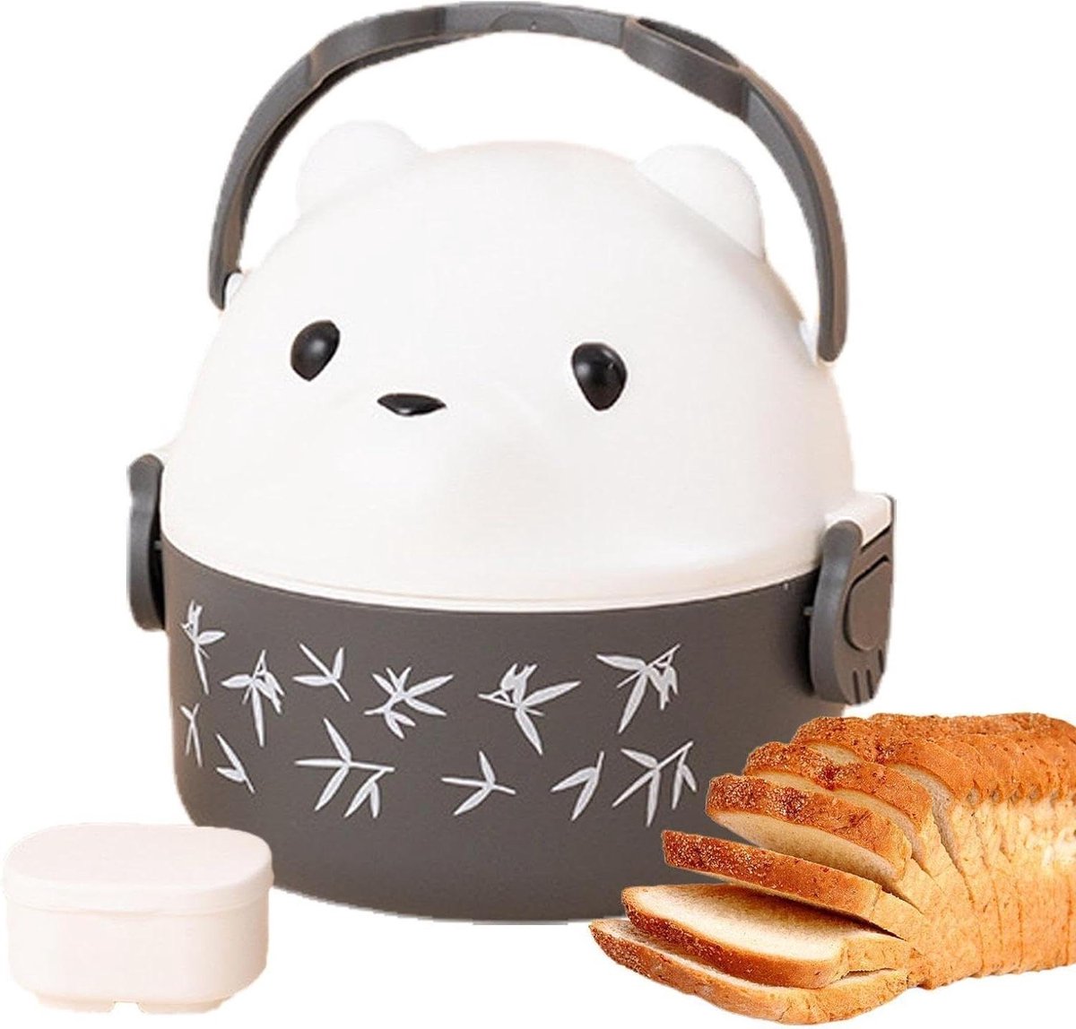 Lunchbox Kinderen - Bento Box - School Lunch - Schattig Berenontwerp - 15.6 x 15.1 cm - Grijs