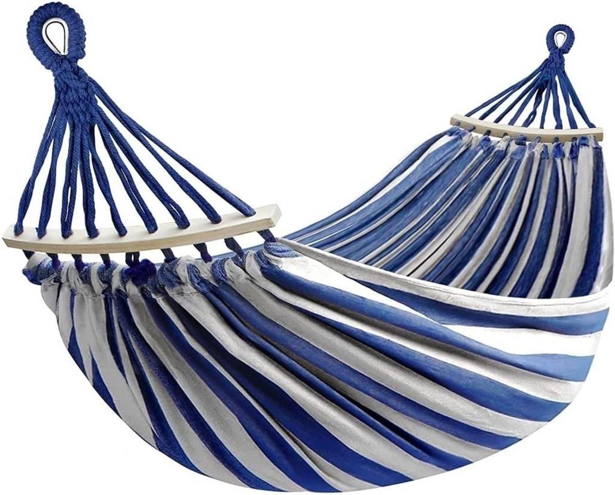 Hangmat Recreatie - Draagbare Schommel - Buiten Ontspannen - Inclusief Spreidstok - 180 cm Lengte - Blauw