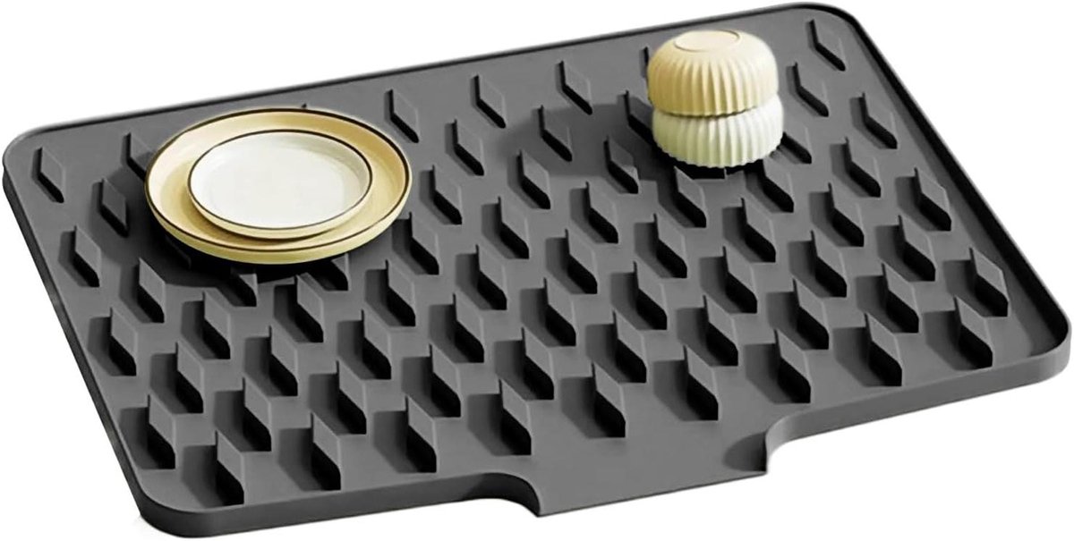 Afdruipmat Keuken - Droogmat Aanrecht - Vaat Drogen - Antislip Siliconen - 40 x 30 cm - Grijs