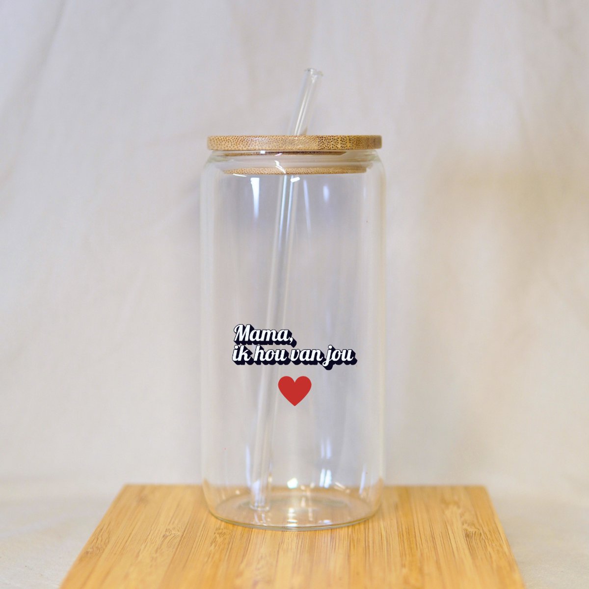 Glazen Drinkbeker Mama ik hou van je - 500ml - Rietje - Cadeau Moeder - Moederdag - Moederdag - Moederdag Cadeautje - Moederdag Cadeau voor Mama