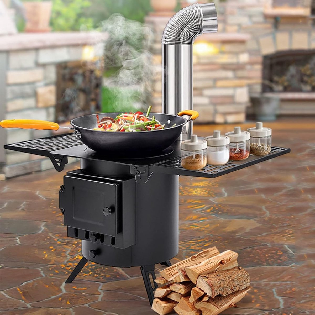 Tragbarer Holzofen & Campingkocher – Bellavero Ranger Ultra Rund 2026 – Multifunktionaler Outdoor Holzofen für Heizen, Kochen, Grillen & Zeltofen – Robuster Kohlenstoffstahl, Kompakt & Tragbar