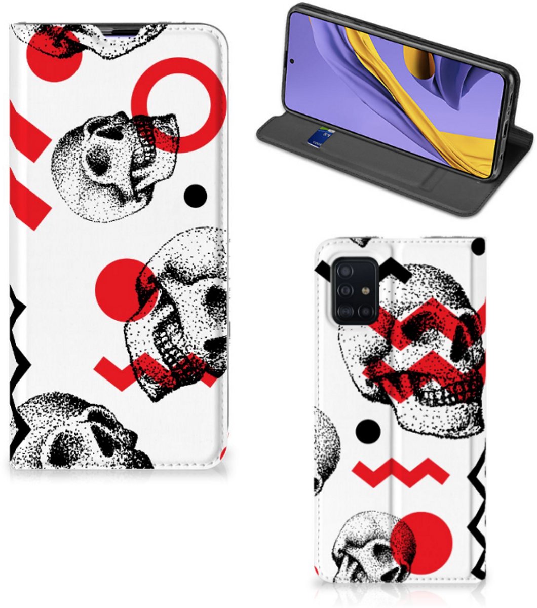 Mobiel BookCase Samsung Galaxy A51 Skull Red