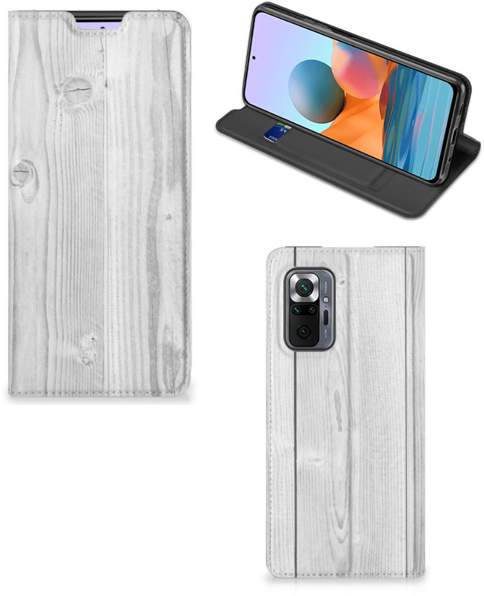 Standcase Hoesje voor Xiaomi Redmi Note 10 Pro Book Wallet Case White Wood