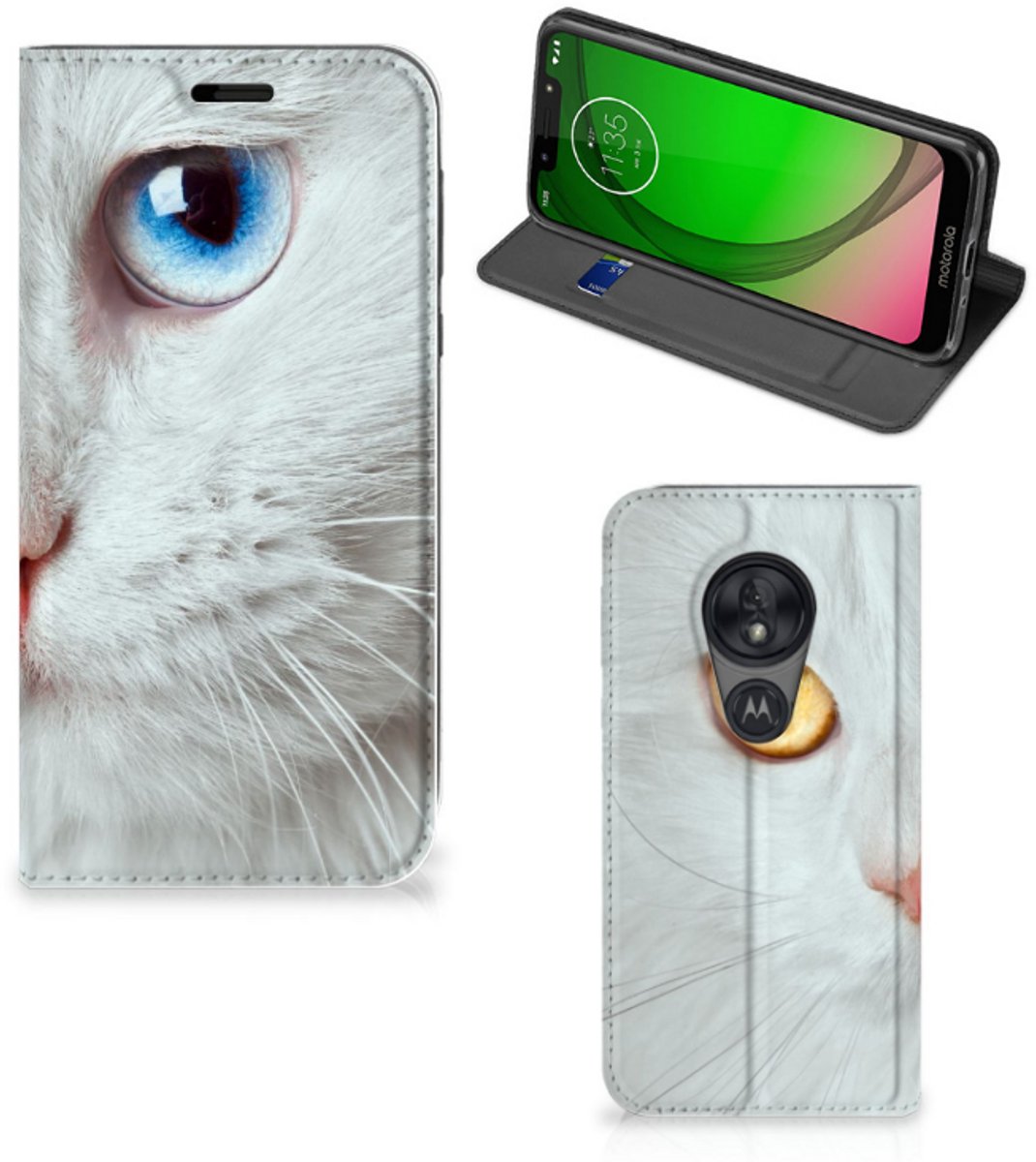 Motorola Moto G7 Play Hoesje maken Witte Kat