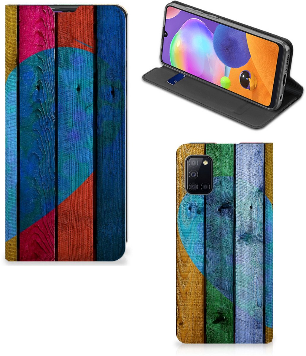 Samsung Galaxy A31 Book Wallet Case Wood Heart - Cadeau voor je Vriend