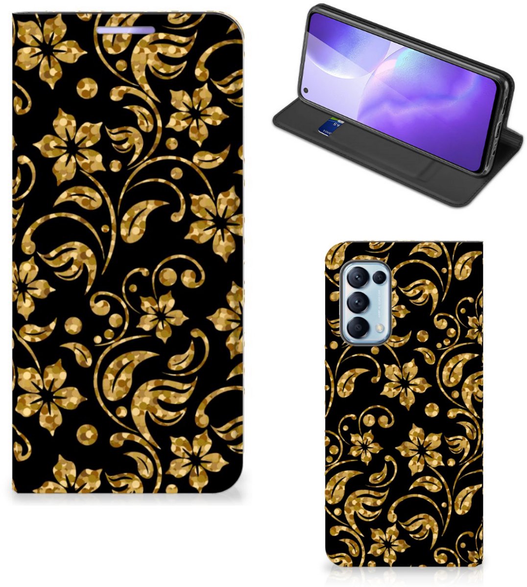 OPPO Find X3 Lite Smart Cover Gouden Bloemen