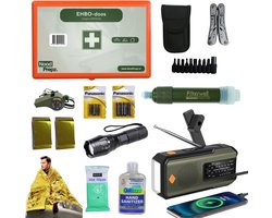 NoodPrepz - Noodpakket voor Thuis – Overlevingspakket volgens Overheid - Compleet Survivalpakket - 2.0000 mAh Noodradio - 48-delig EHBO kit - Waterfilter Rietje en nog veel meer